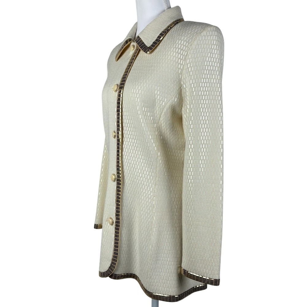 St John Separates Knit Jacket Blazer Womens M Ivory Gold Paillettes Evening VTG - Picture 5 of 9